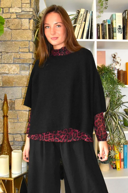 Tiby Cashmere Touch Layering Top Leopard Aubergine